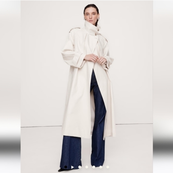NWT Banana Republic Oversized Italian Twill Trench Coat Cream White LP - Picture 1 of 6